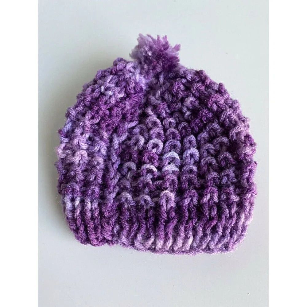 Handmade Crochet Preemie Beanie Baby Newborn Hat Knitted Purple New